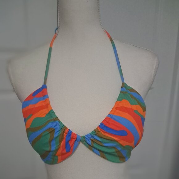 Three Piece Multicolor Triangle Halter Bikini with Mesh Skirt XL Unbranded - Picture 2 of 13